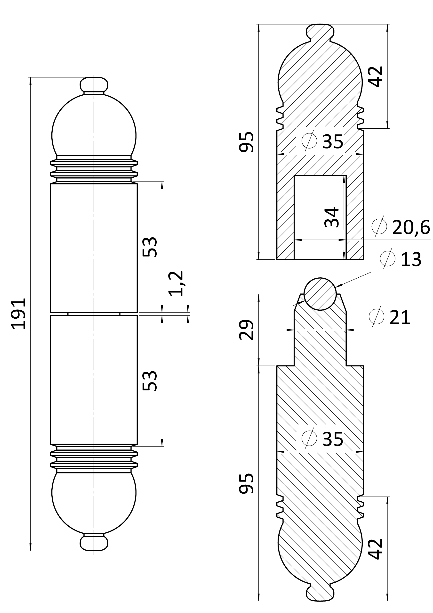 Závěs ozdobný 190x35mm s kuličkou