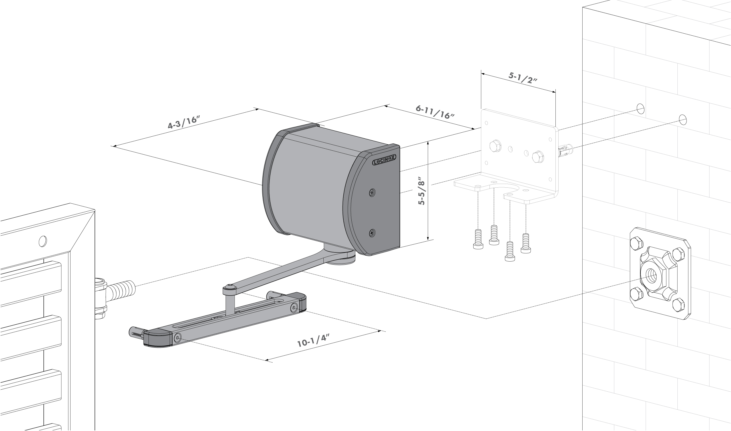 LOCINOX® PANTHER-9005 - hydraulický zavírač s kluznou lištou, uchycení na sloupek nebo na stěnu, pro křídlové brány a br