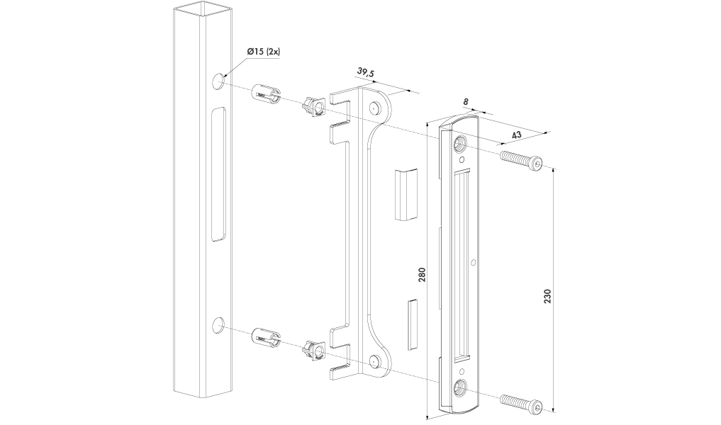 LOCINOX® SFKM dorazová lišta pro profil 40x40 - 60x60mm