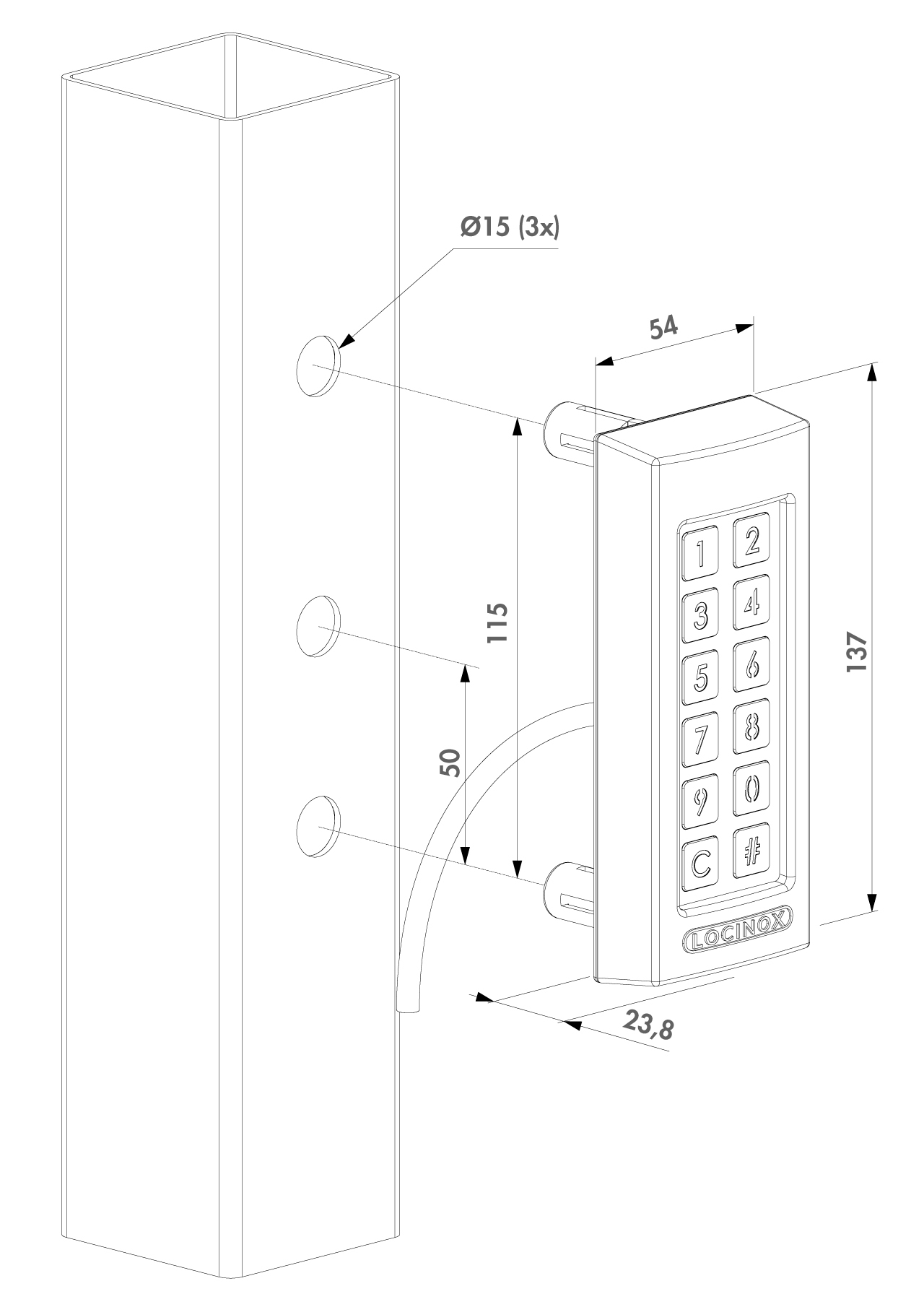 LOCINOX® drátový kódový spínač - 100 kódů, 2x relé, podsvícený, vyhřívaný, krytí IP68, napájení 10-26V AC/DC
