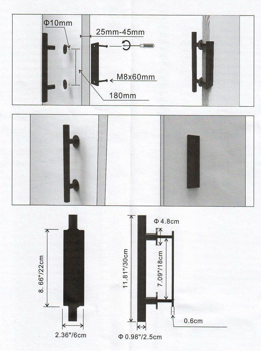 Kovové madlo pro SPD systém, průměr madla ø 25mm, délka 300mm, rozteč 180mm, pozinkované, RAL9005 matná černá
