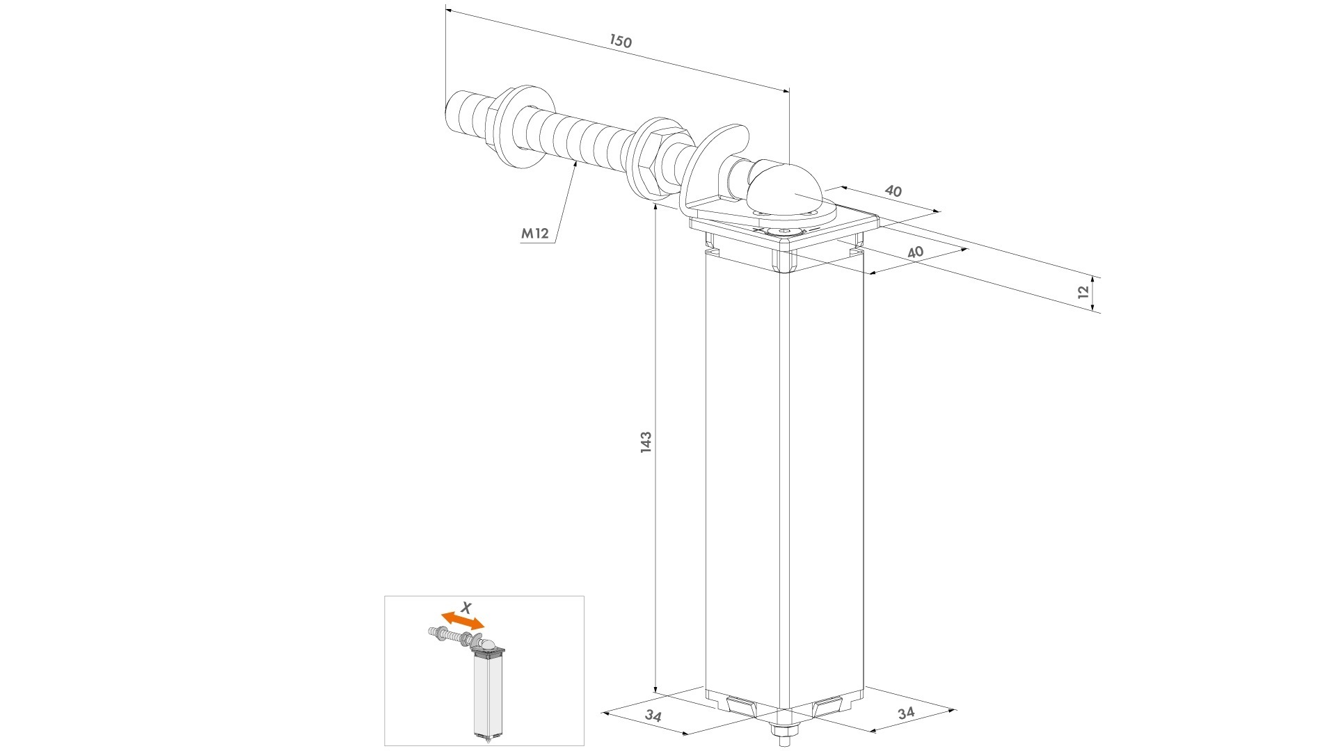 LOCINOX® SWING40 samozavirací pružinový pant M12, otevíratelný 90° , nastavitelný 1D, nerezová ocel