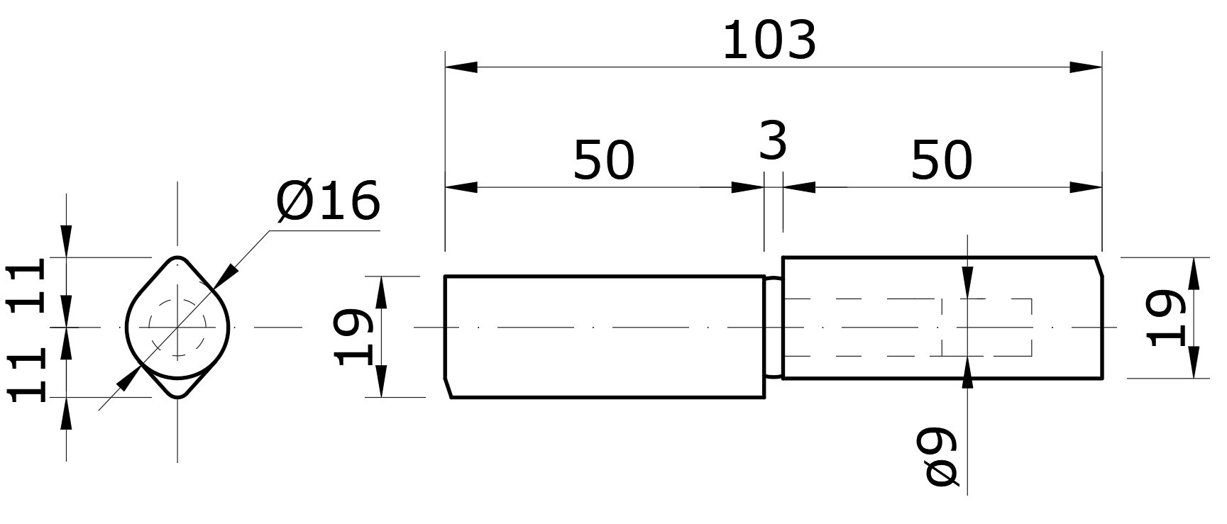 Pant dvoudílný 103x16mm, pozinkovaný trn