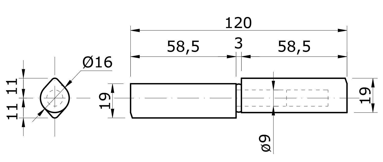Pant dvoudílný 120x16mm, pozinkovaný trn