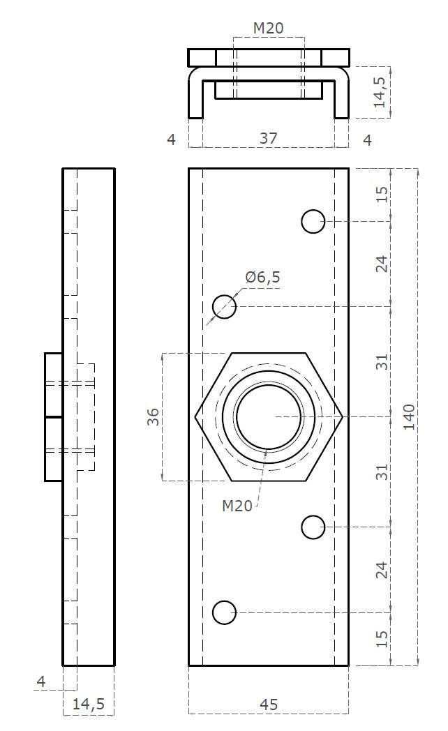 Lišta pro uchycení vozíku C778G, lisovaná otočná matice, závit M20