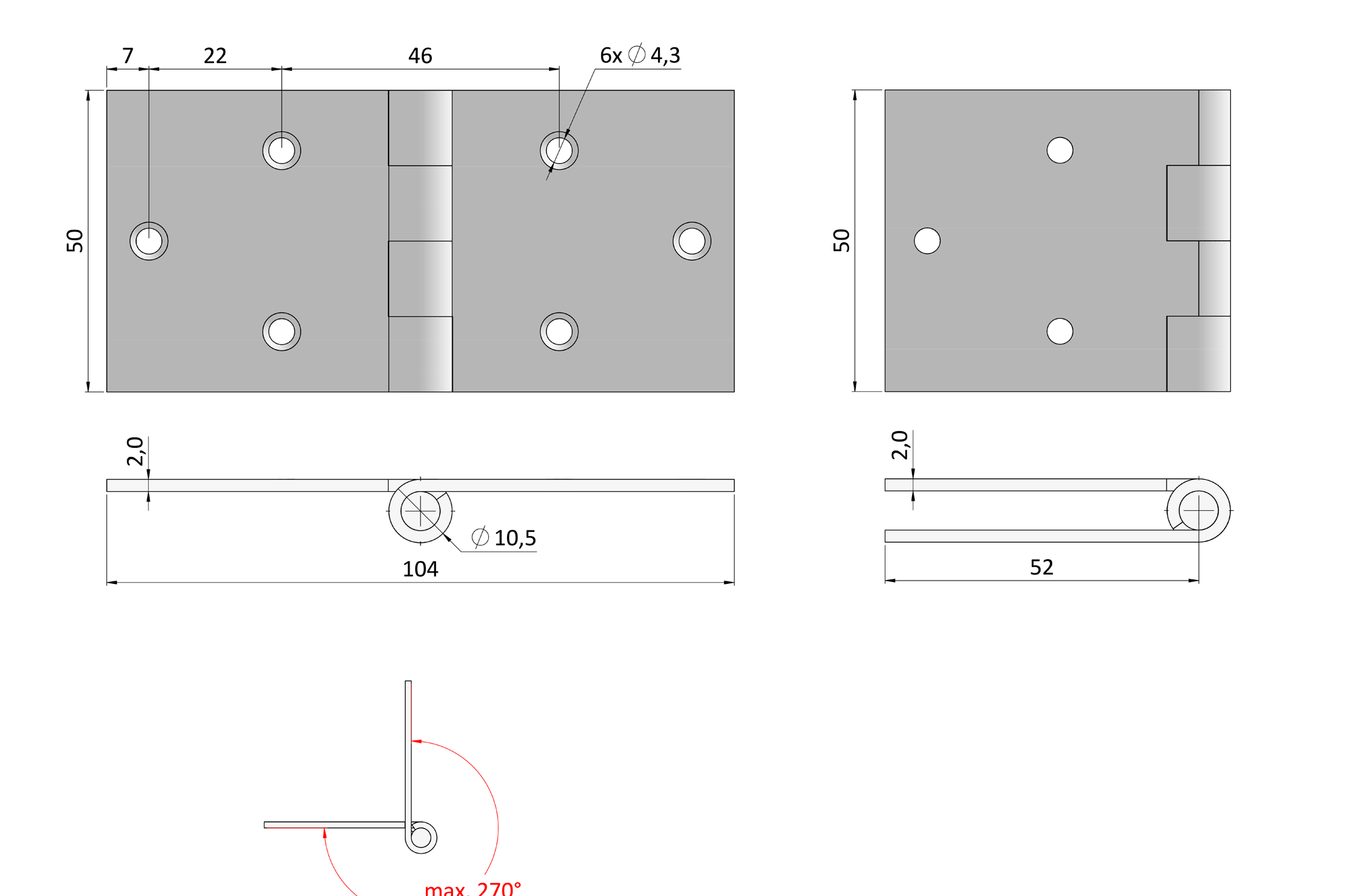 Závěs pásový 102 x 50 mm, žlutý zinek