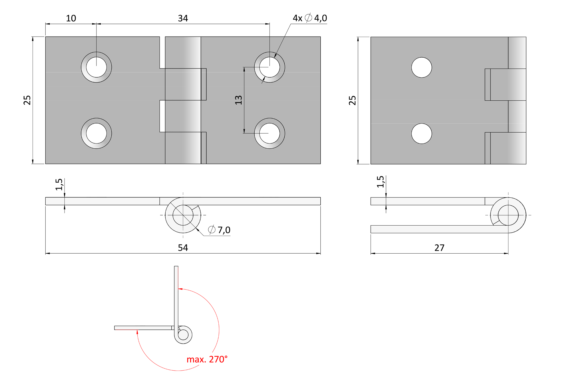 Závěs pásový 54 x 25 mm, žlutý zinek