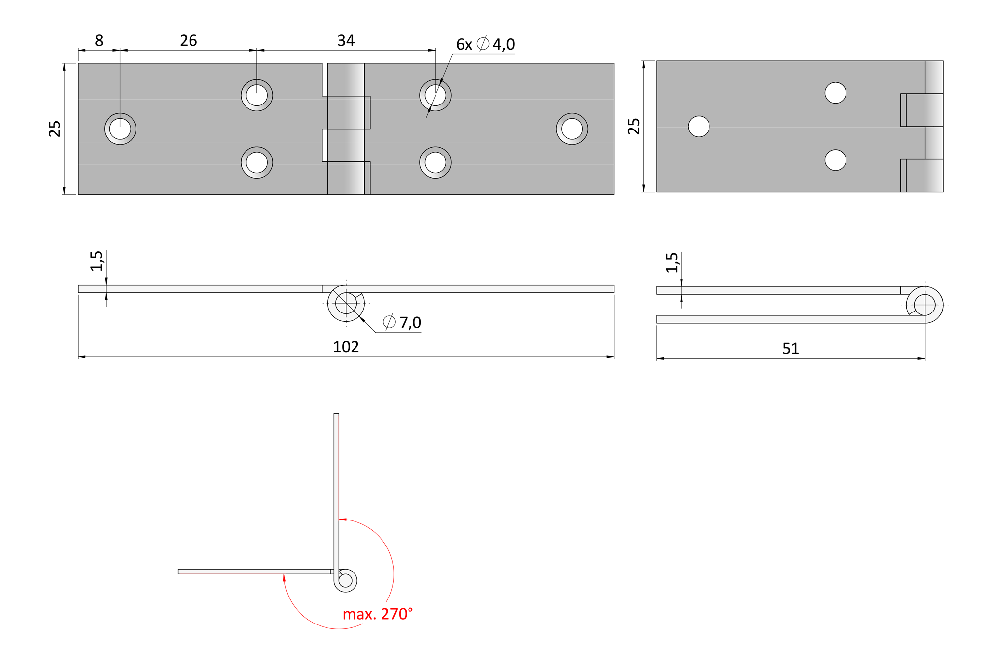 Závěs pásový 102 x 25 mm, žlutý zinek