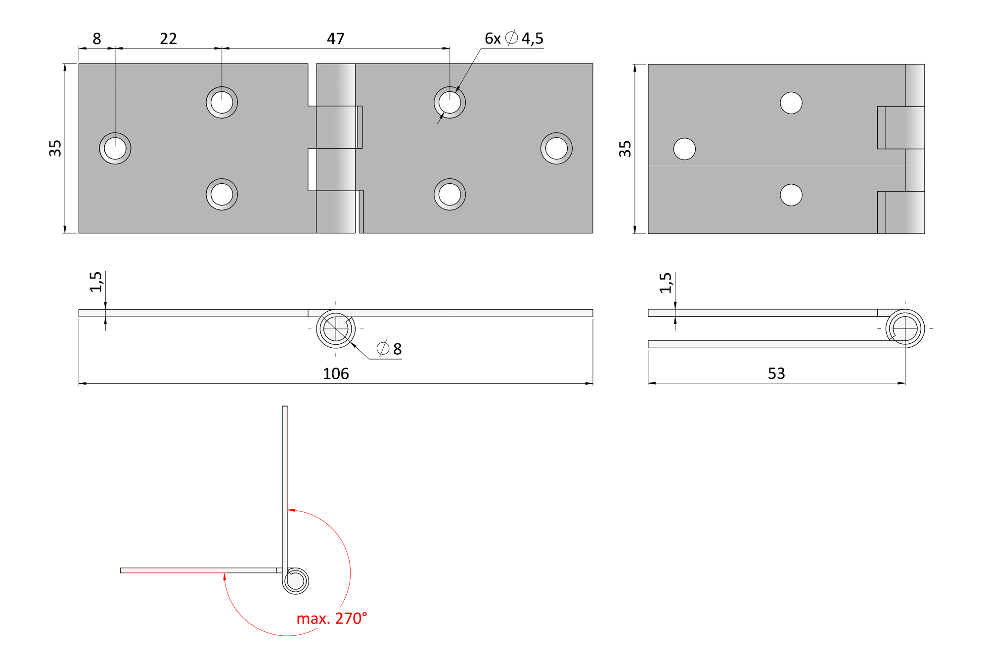 Závěs pásový 106 x 35 mm, žlutý zinek