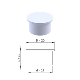 Vnitřní krytka kulatá ø 20 mm, otvor ø 17 mm, bílá, plast