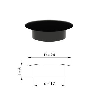 Vnitřní krytka kulatá ø 24 mm, otvor ø 17 mm, černá, plast