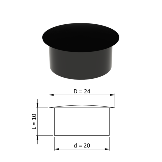 Vnitřní krytka kulatá ø 24 mm, otvor ø 20 mm, černá, plast