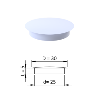 Vnitřní krytka kulatá ø 30 mm, otvor ø 25 mm, bílá, plast