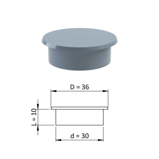 Vnitřní krytka kulatá ø 36 mm, otvor ø 30 mm, šedá, plast