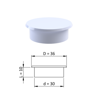 Vnitřní krytka kulatá ø 36 mm, otvor ø 30 mm, bílá, plast