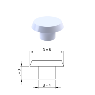 Vnitřní krytka kulatá ø 8 mm, otvor ø 4 mm, bílá, plast