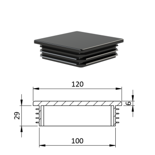 Krytka plastová 120 x 120 mm, černá