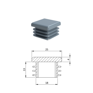 Krytka plastová 25 x 25 mm, šedá