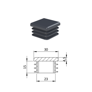 Krytka plastová 30 x 30 mm, antracit