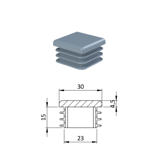 Krytka plastová 30 x 30 mm, šedá