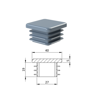 Krytka plastová 40 x 40 x 3 - 5 mm, šedá