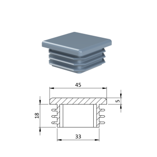 Krytka plastová 45 x 45 mm, šedá