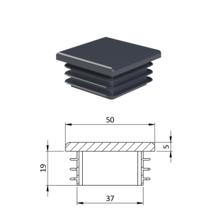 Krytka plastová 50 x 50 x 3 - 5 mm, antracit