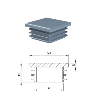 Krytka plastová 50 x 50 x 3 - 5 mm, šedá