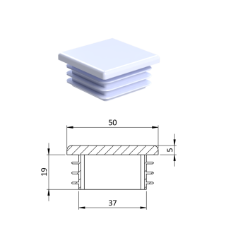 Krytka plastová 50 x 50 x 3 - 5 mm, bílá