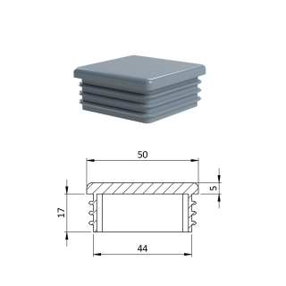 Krytka plastová 50 x 50 mm, šedá