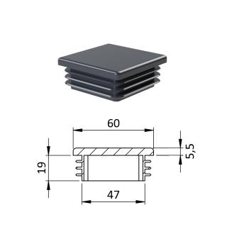 Krytka plastová 60 x 60 x 3 - 5 mm, antracit