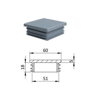 Krytka plastová 60 x 60 mm, šedá