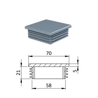 Krytka plastová 70 x 70 mm, šedá