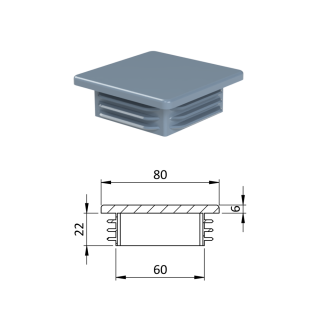 Krytka plastová 80 x 80 x 5 - 8 mm, šedá