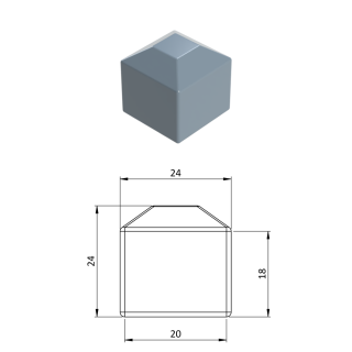 Vnější krytka 20 x 20 mm, plastová PE, šedá