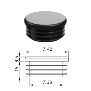 Vnitřní krytka kulatá ø 42 mm, plastová, černá