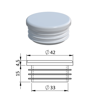 Vnitřní krytka kulatá ø 42 mm, plastová, bílá