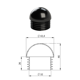 Vnitřní krytka polokulatá ø 42,4 mm, plastová, černá