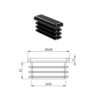 Krytka plastová 10 x 30 mm, černá