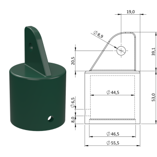 Plastová krytka, ø 55,5 x 92,1 mm, tvrzený plast PA