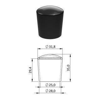 Vnější PVC krytka ø 31,8 x 35 mm, otvor 25 mm, černá