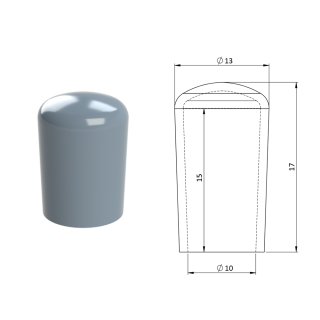 Vnější krytka PVC ø 13 x 17 mm, otvor 10 x 15 mm, šedá