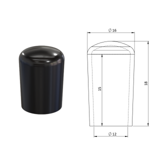 Vnější krytka PVC ø ø 16 x 18 mm, otvor 12 x 15 mm, černá