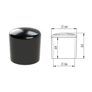 Vnější krytka PVC ø 19 x 22 mm, otvor 16 x 19 mm, černá