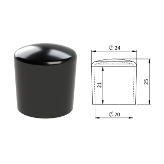 Vnější krytka PVC ø 24 x 25 mm, otvor 20 x 21 mm, černá