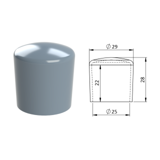Vnější krytka PVC ø 29 x 28 mm, otvor 25 x 22 mm, šedá