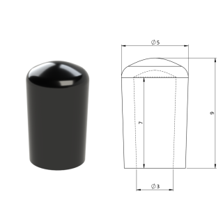 Vnější krytka PVC ø 5 x 9 mm, otvor 3 x 7 mm, černá