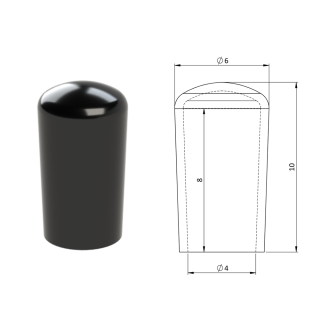 Vnější krytka PVC ø 6 x 10 mm, otvor 4 x 8 mm, černá