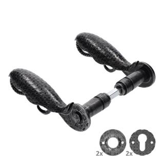 Klika 150x80mm, průměr osazení 19mm, černý zinek