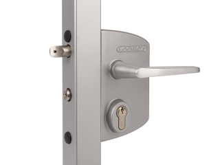 LOCINOX® Zámkový set LAKQ U2 pre profil Ø100 - Ø120 mm (kazeta, zámok, hliníkové kľučky, cylindrická vložka), strieborná